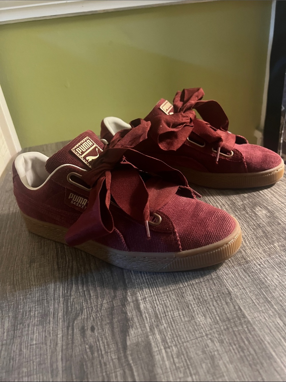 Puma Women’s Maroon Suede Sneakers with Gum Sole